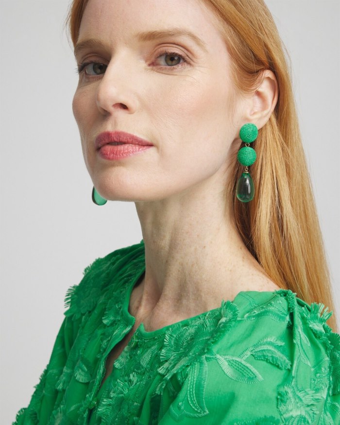 Women's No Droop Green Raffia Drop Earrings - GRASSY GREEN