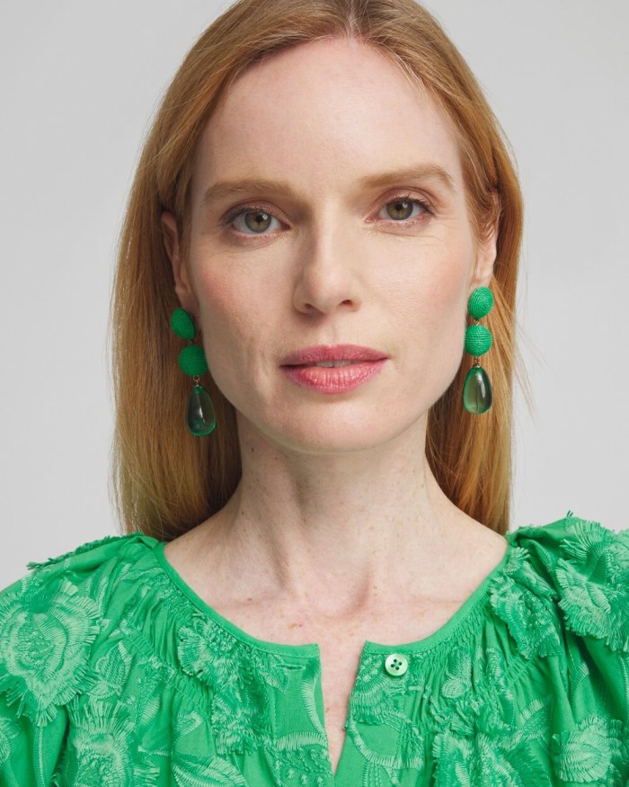 Women's No Droop Green Raffia Drop Earrings - GRASSY GREEN