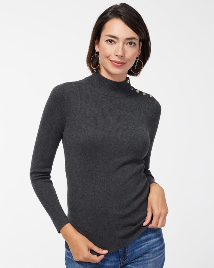 Women's ECOVERO Mock Neck Sweater - Graphite Heather Gray