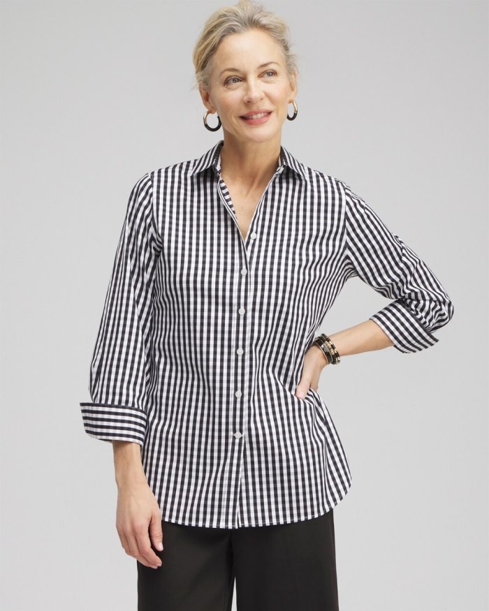 Women's No Iron Stretch Gingham Shirt - Black