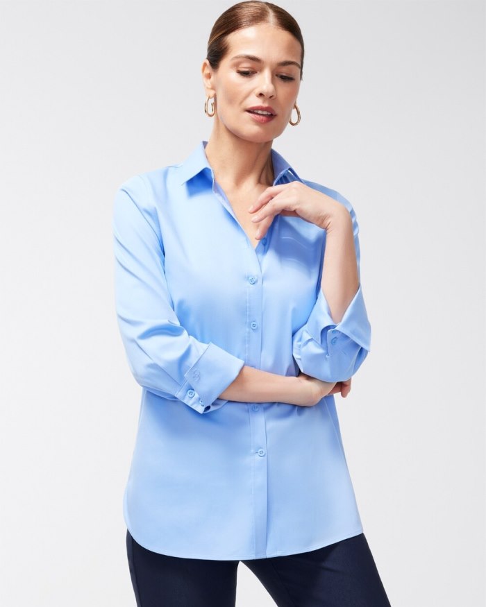 Women's No Iron 3/4 Sleeve Stretch Shirt - Blue Veil - Click Image to Close