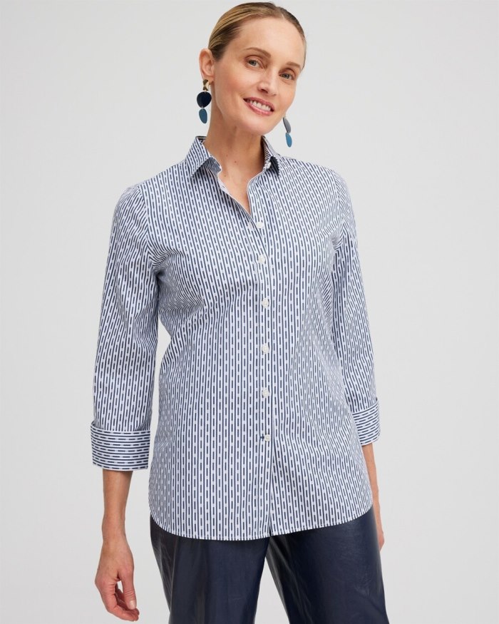 Women's No Iron Stretch Dot Stripe Shirt - Azores Blue