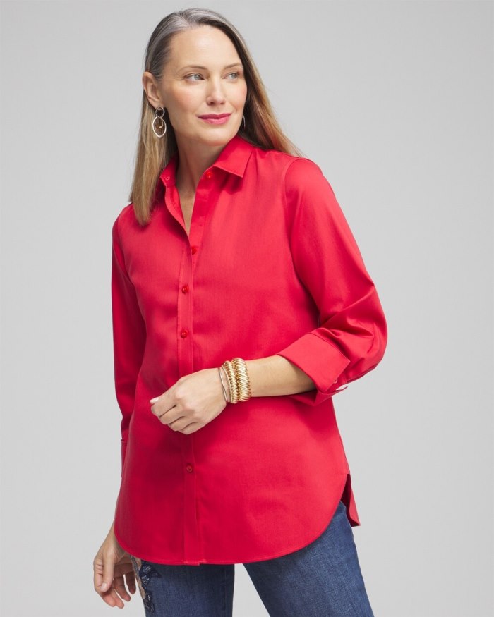 Women's No Iron 3/4 Sleeve Stretch Shirt - Ginger Rose - Click Image to Close