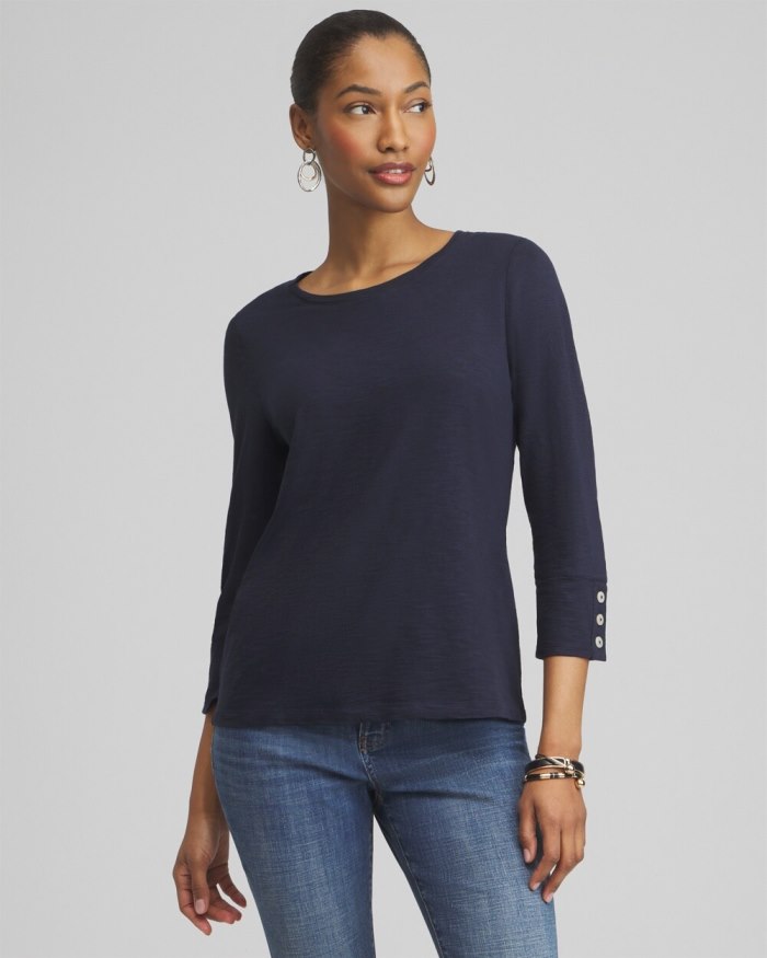 Women's 3/4 Sleeve Button Tee - Classic Navy