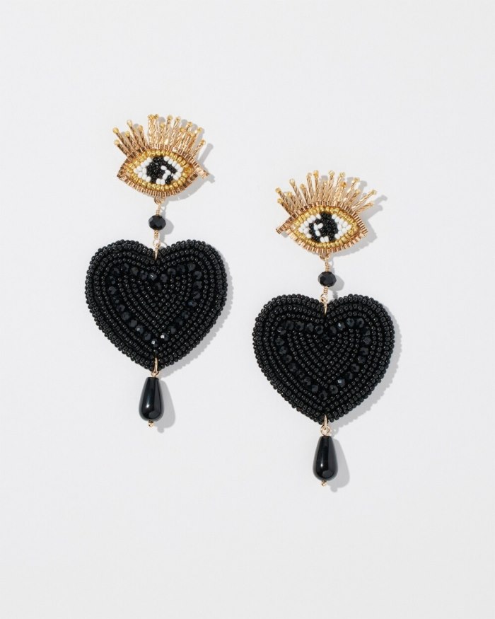 Women's Beaded Heart Drop Earrings - Gold