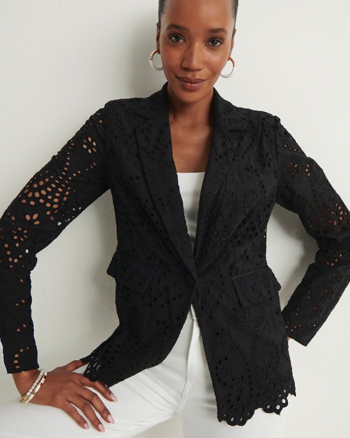 Women's Eyelet Blazer - Black