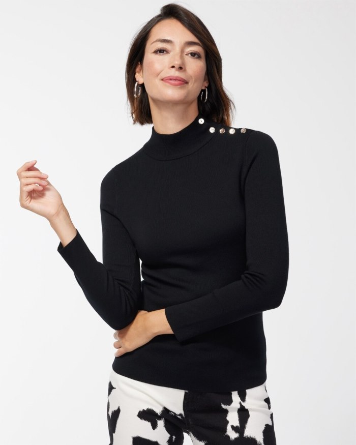 Women's ECOVERO Mock Neck Sweater - Black - Click Image to Close