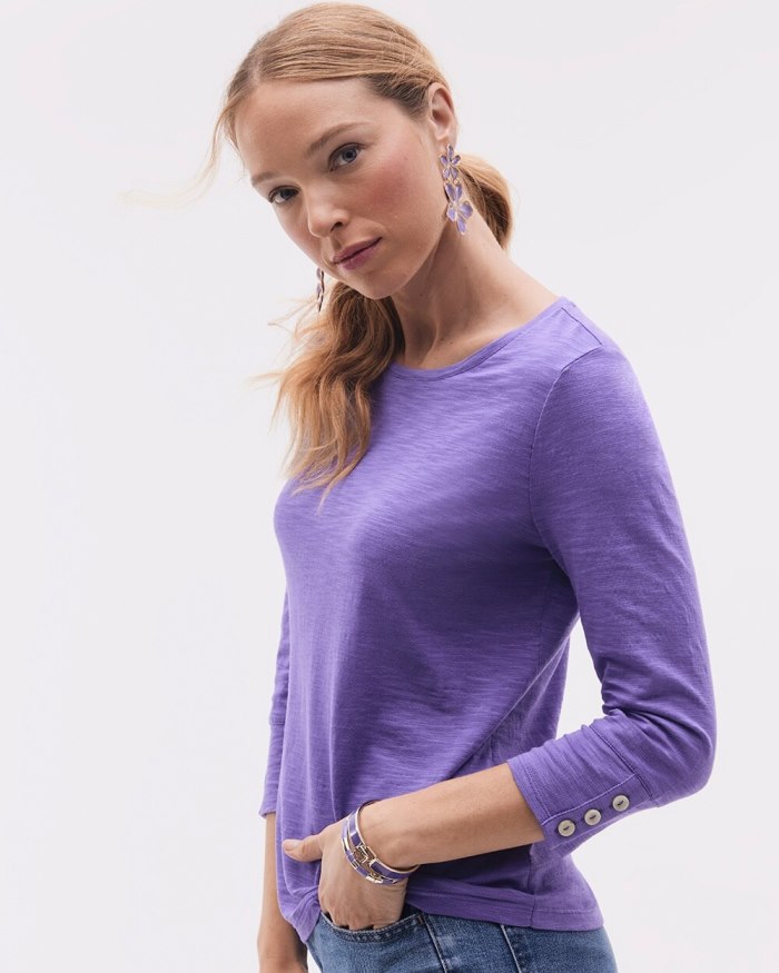 Women's 3/4 Sleeve Button Tee - Parisian Purple