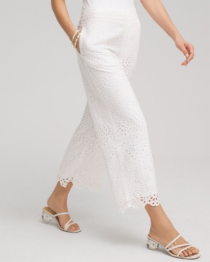 Women's Eyelet Lace Cropped Pants - Alabaster