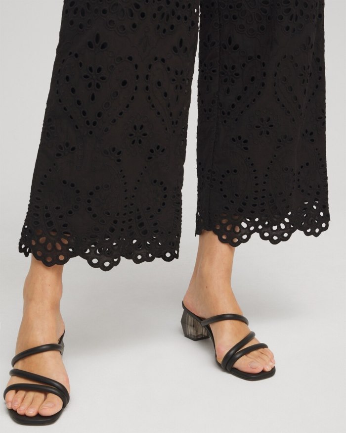 Women's Eyelet Lace Cropped Pants - Alabaster