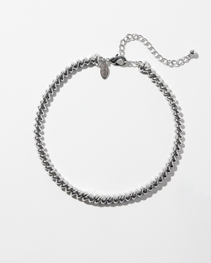 Women's Silver Tone Twist Collar Necklace - Silver