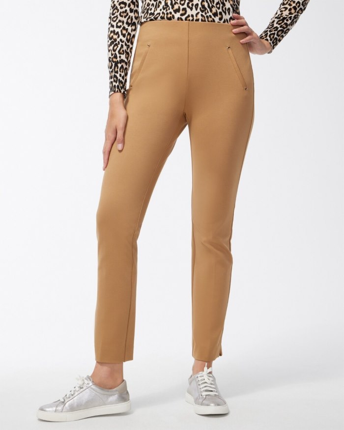 Women's Juliet Ponte Trim Detail Ankle Pants - Camel - Click Image to Close