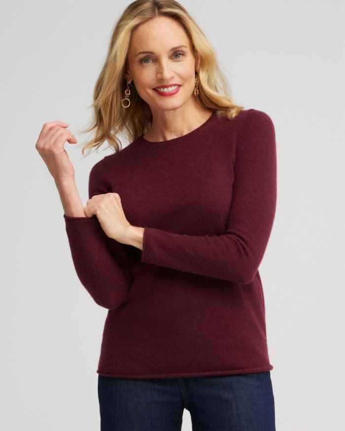 Women's Cashmere Crew Neck Sweater - Merlot