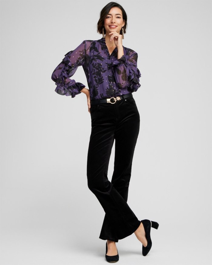 Women's Chiffon Ruffle Sleeve Blouse - Dewberry