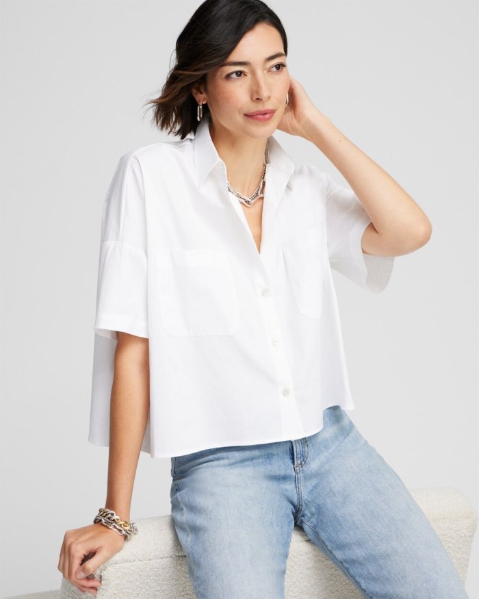 Women's Poplin Pocket Shirt - Alabaster - Click Image to Close