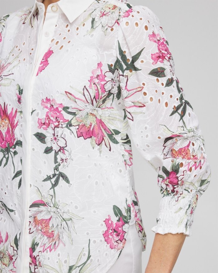 Women's Floral Eyelet Shirt - PINK BROMELIAD