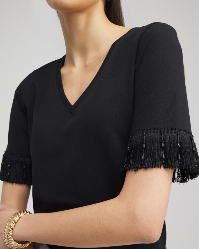 Women's Fringe Trim Top - Black