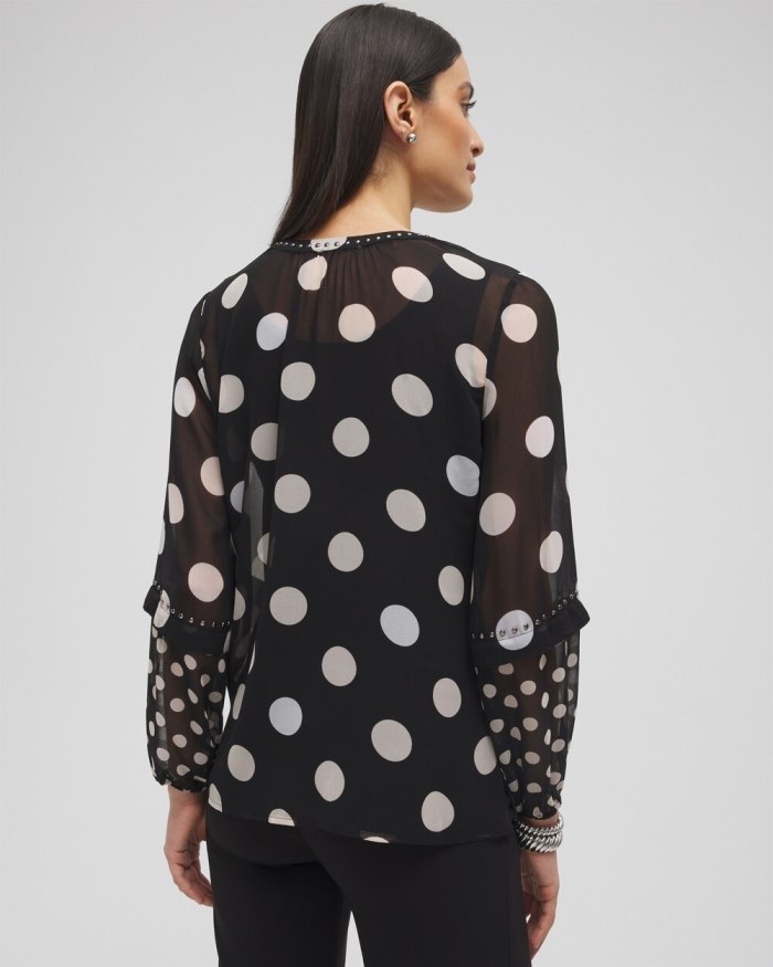 Women's Studded Polka Dot Blouse - Black