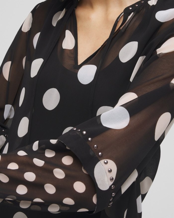 Women's Studded Polka Dot Blouse - Black