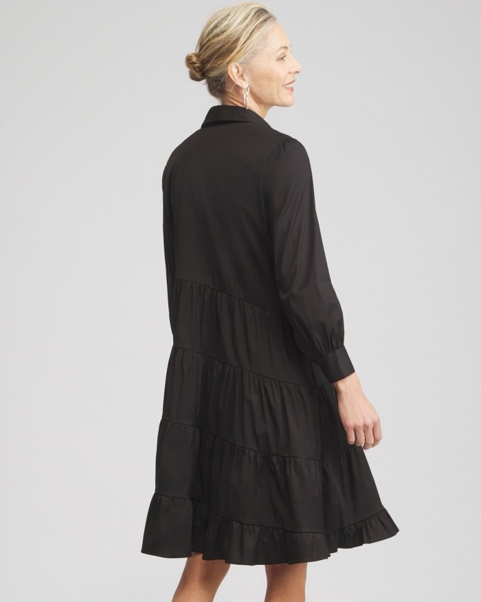 Women's Poplin Asymmetrical Tiered Shirt Dress - Soft Slate