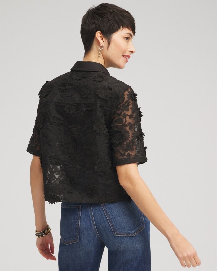 Women's Lace Applique Shirt - Black