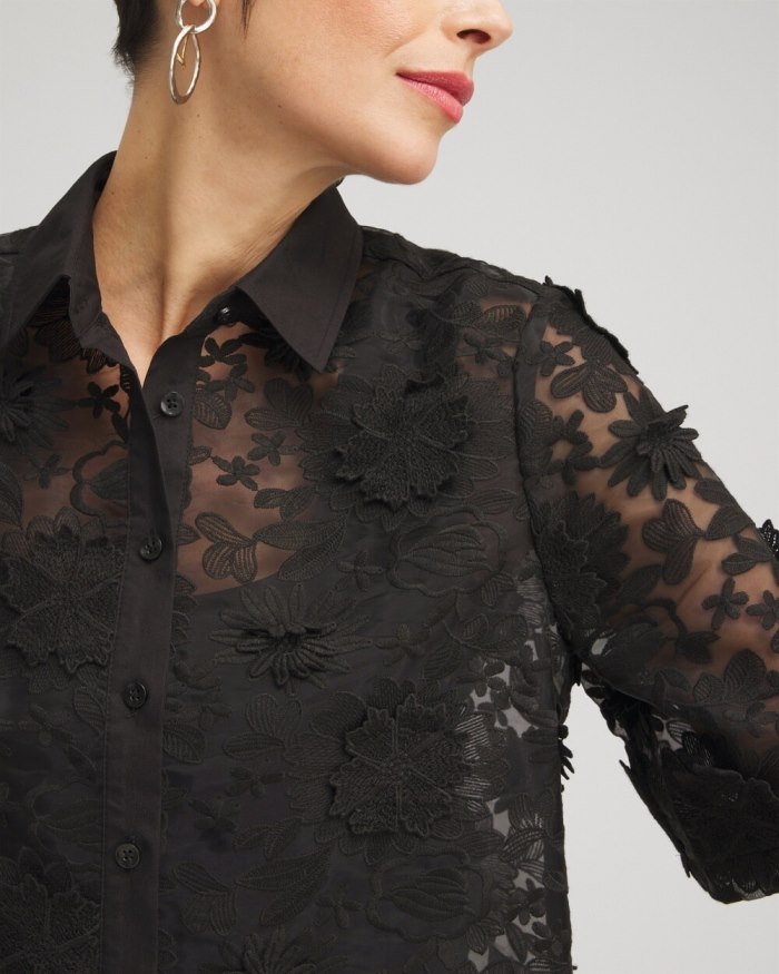 Women's Lace Applique Shirt - Black