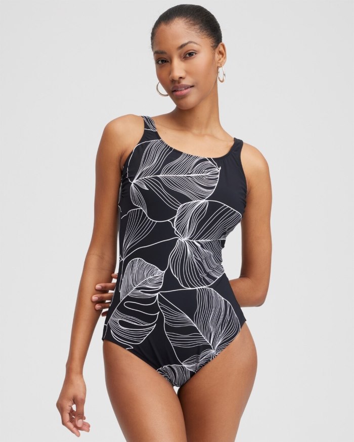 Women's Square Neck One Piece Swimsuit - Black/White