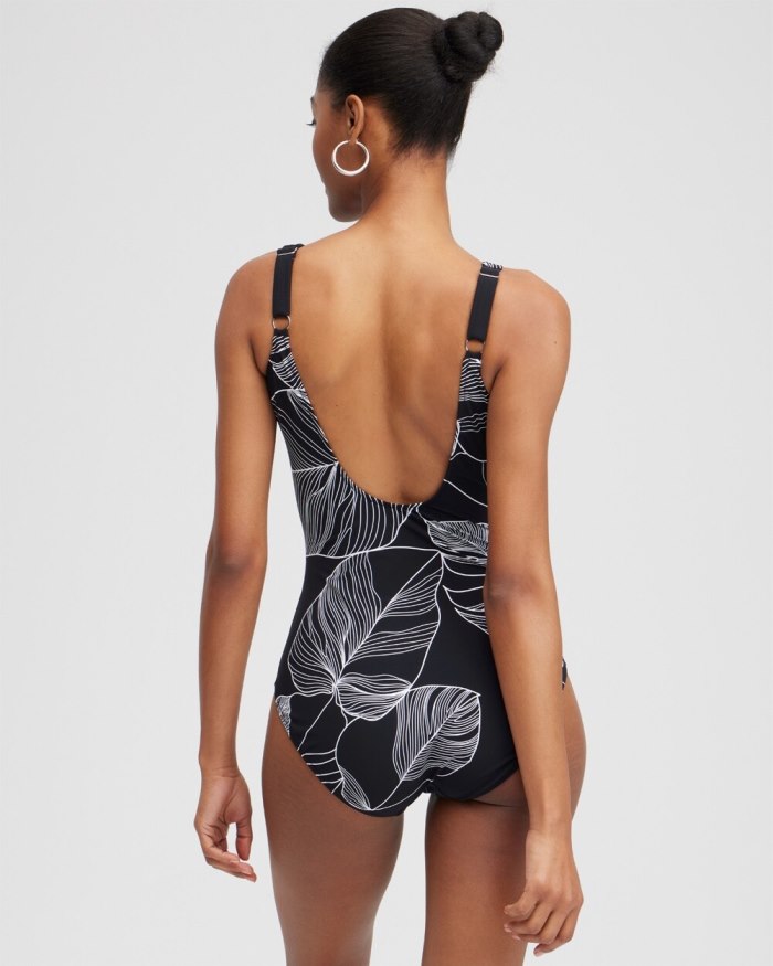 Women's Square Neck One Piece Swimsuit - Black/White