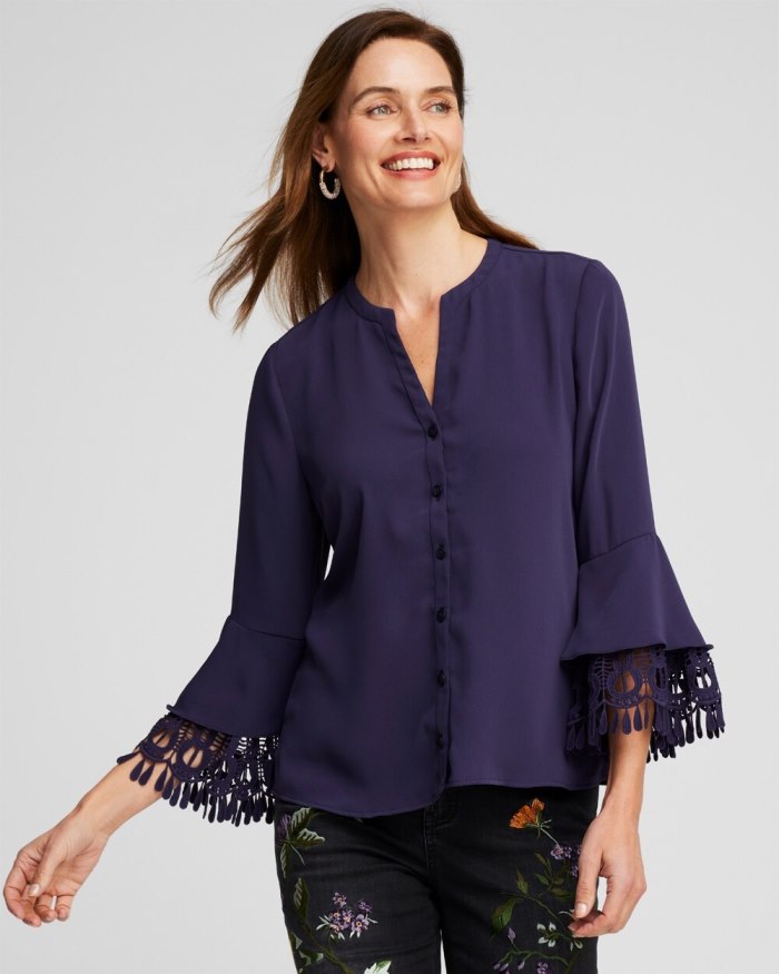 Women's Lace Detail Long Sleeve Top - Dewberry