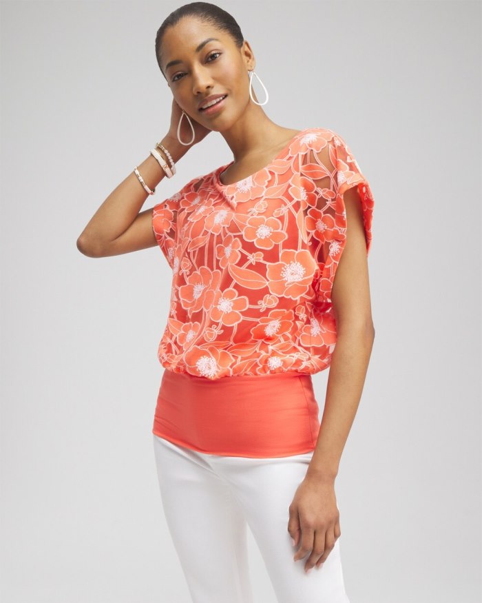 Women's Warm Banded Hem Top - Nectarine - Click Image to Close