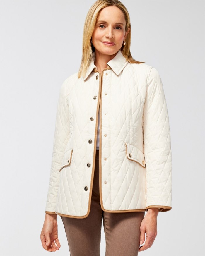 Women's Quilted Mid-Length Jacket - English Cream