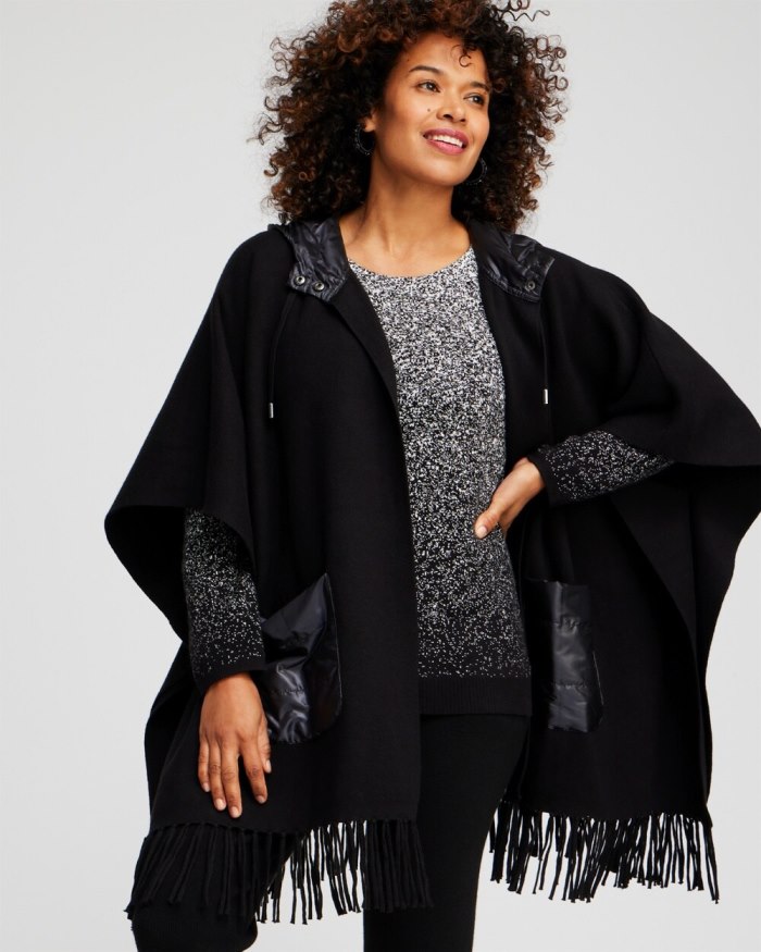 Women's Zenergy Luxe Cashmere Blend Quilted Poncho - Black