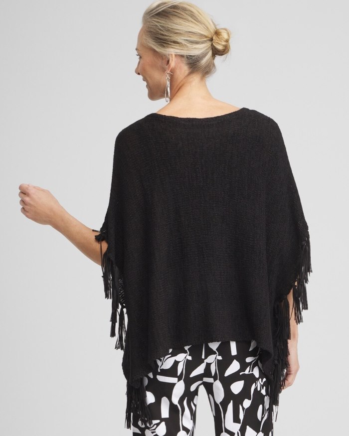 Women's Fringe Knit Poncho - Verdant Green