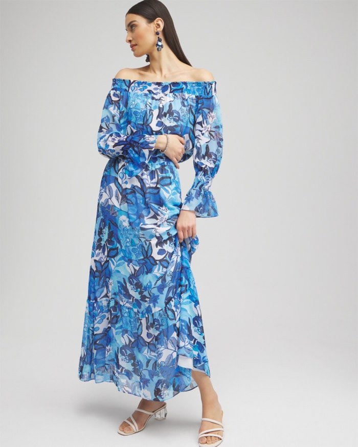 Women's Chiffon Floral Maxi Dress - Classic Navy