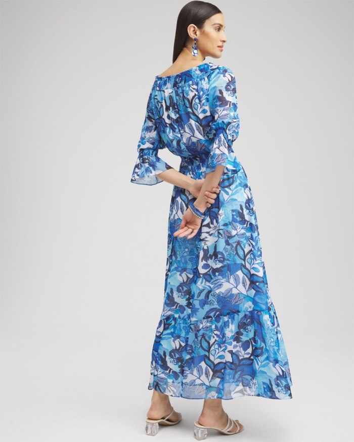 Women's Chiffon Floral Maxi Dress - Classic Navy