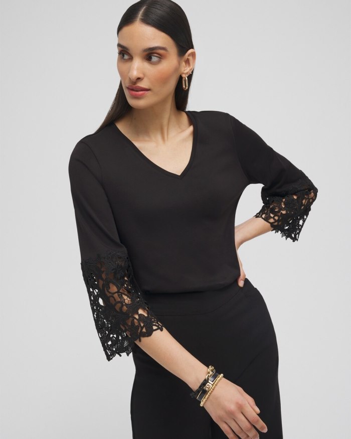 Women's Lace Applique Tee - Black