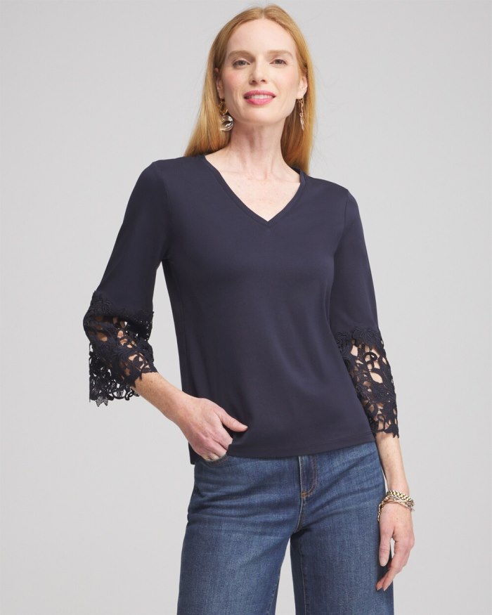 Women's Lace Applique Tee - Black