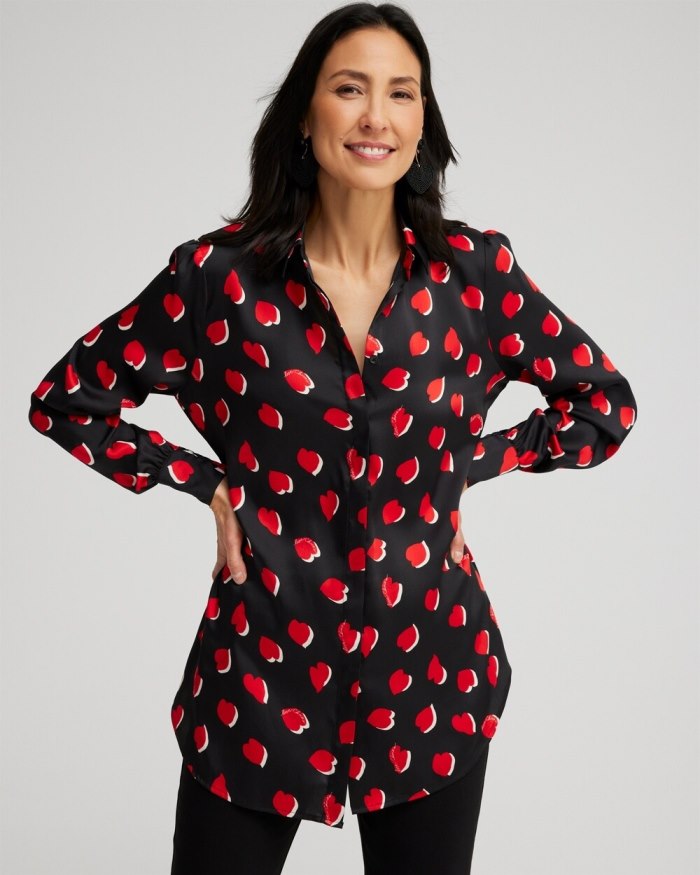 Women's Heart Print Tunic - Black