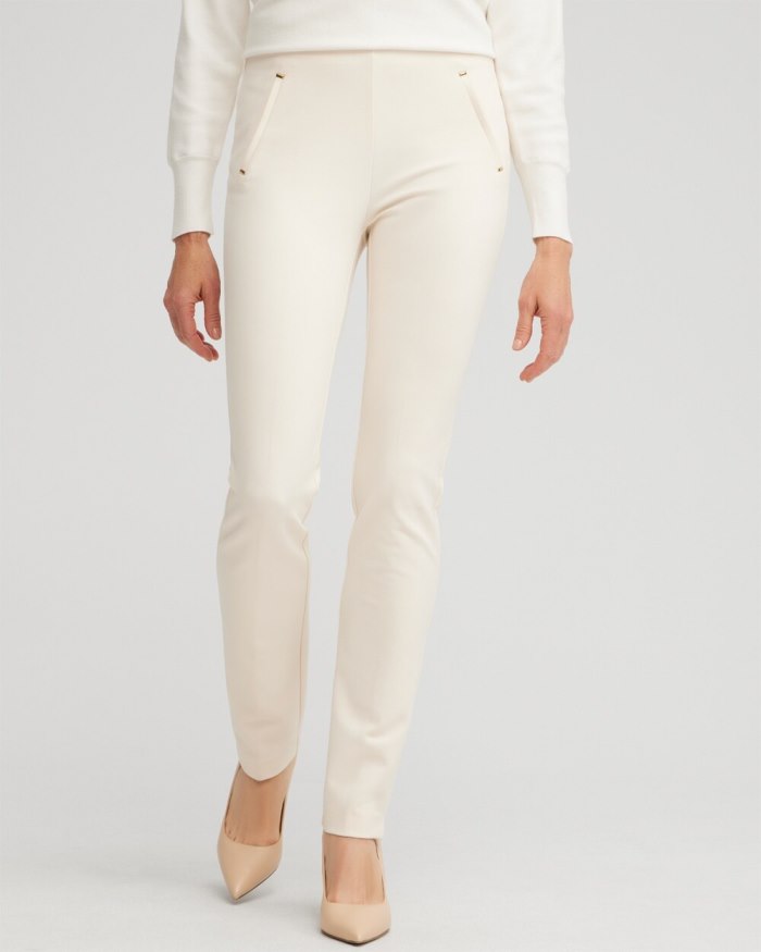 Women's Juliet Ponte Trim Detail Pants - English Cream - Click Image to Close