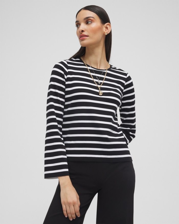 Women's Striped Long Sleeve Tee - Black