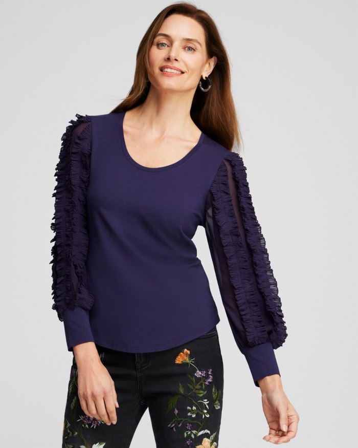 Women's Chiffon Pleat Sleeve Tee - Dewberry - Click Image to Close