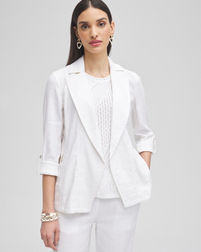 Women's Linen Blend Stretch Blazer - Alabaster - Click Image to Close