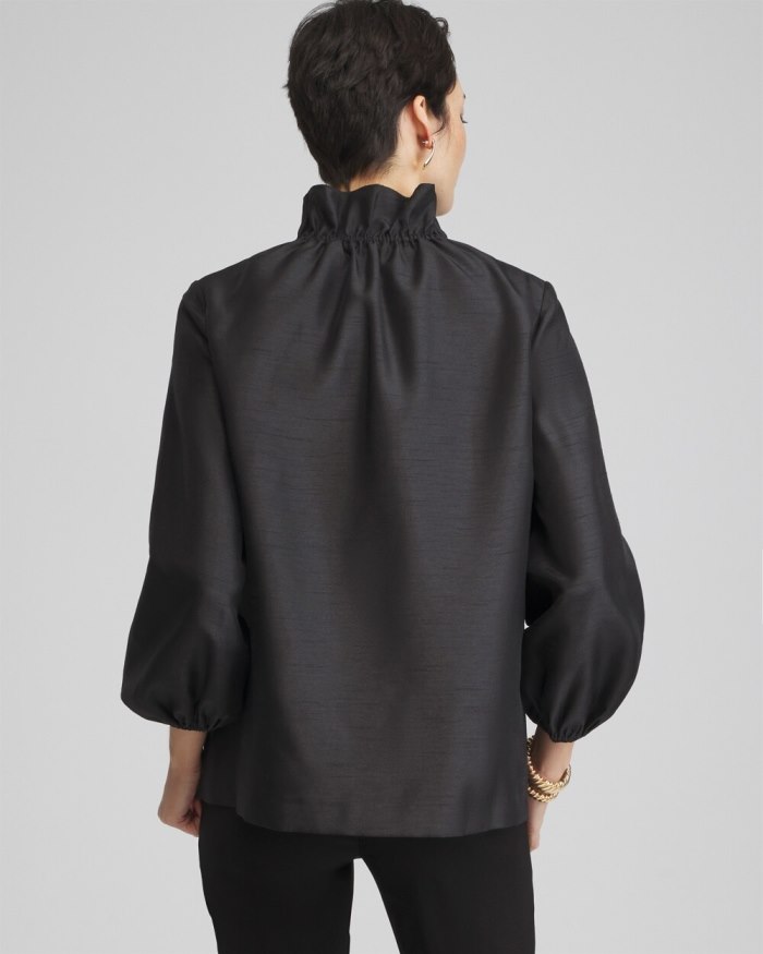 Women's Satin Ruffle Collar Jacket - Black