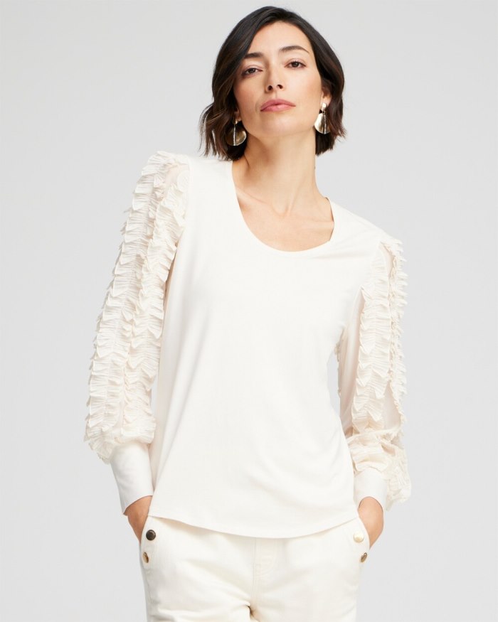 Women's Chiffon Pleat Sleeve Tee - English Cream