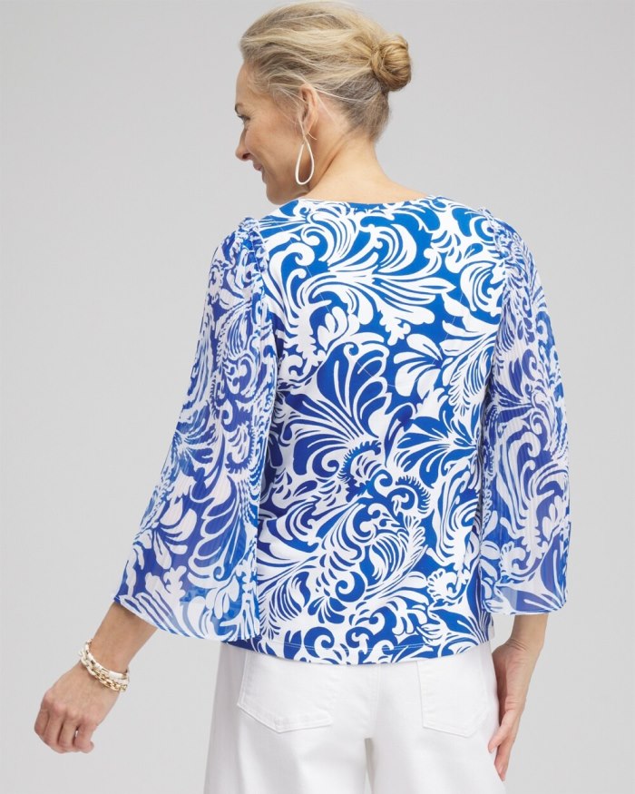 Women's Scrolls Pleated Billow Sleeve Top - Intense Azure