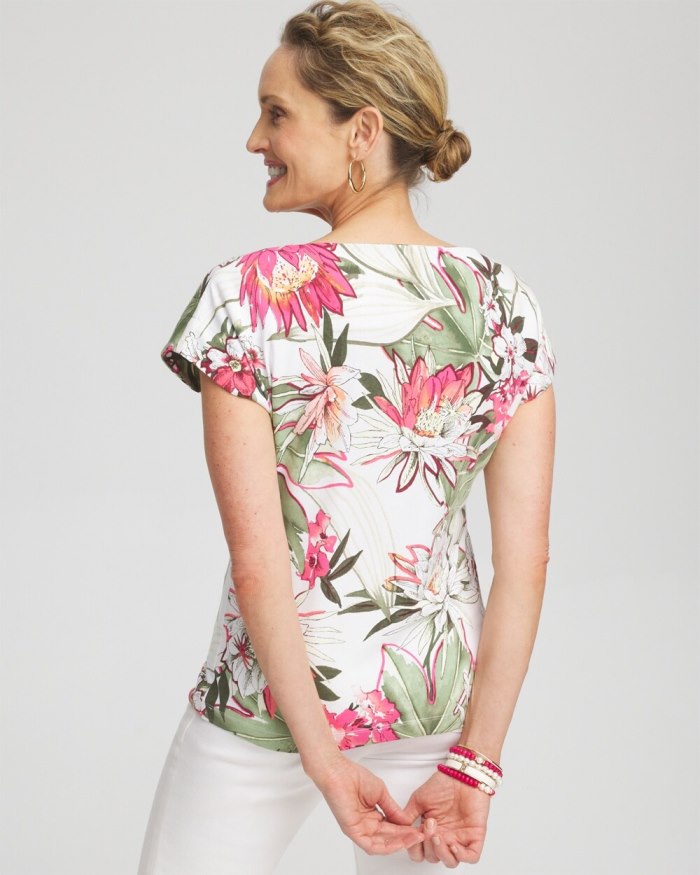 Women's Floral Modern Cap Sleeve Tee - PINK BROMELIAD