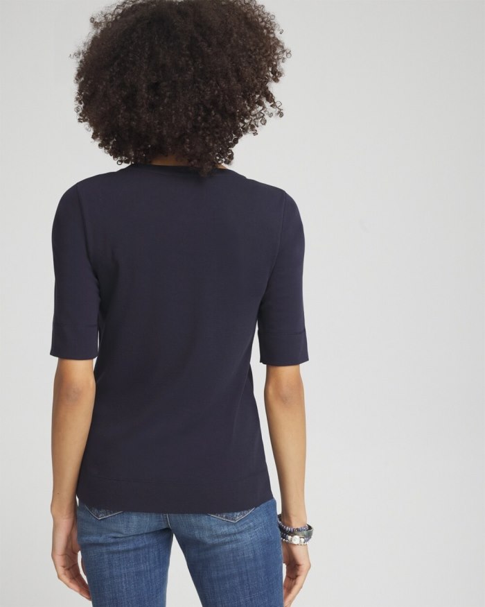 Women's Floral Jewel Neck Tee - Classic Navy