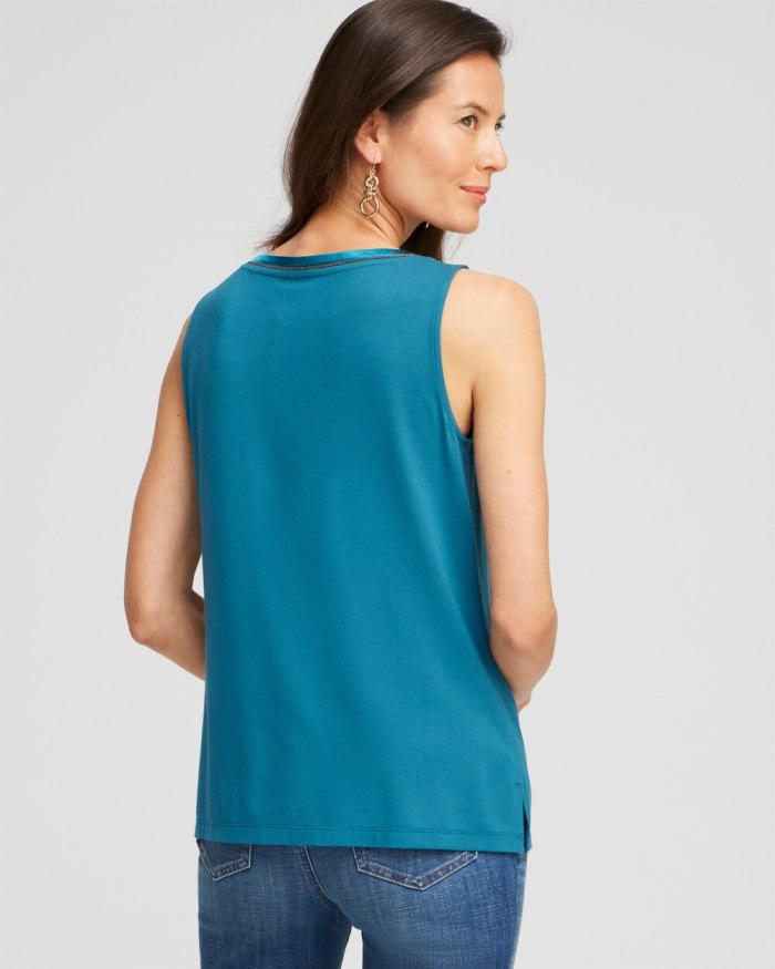 Women's Touch of Cool Caviar Trim Tank - Moonlit Teal