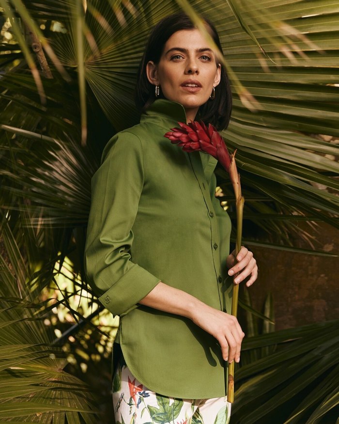 Women's No Iron 3/4 Sleeve Stretch Shirt - Banana Leaf - Click Image to Close