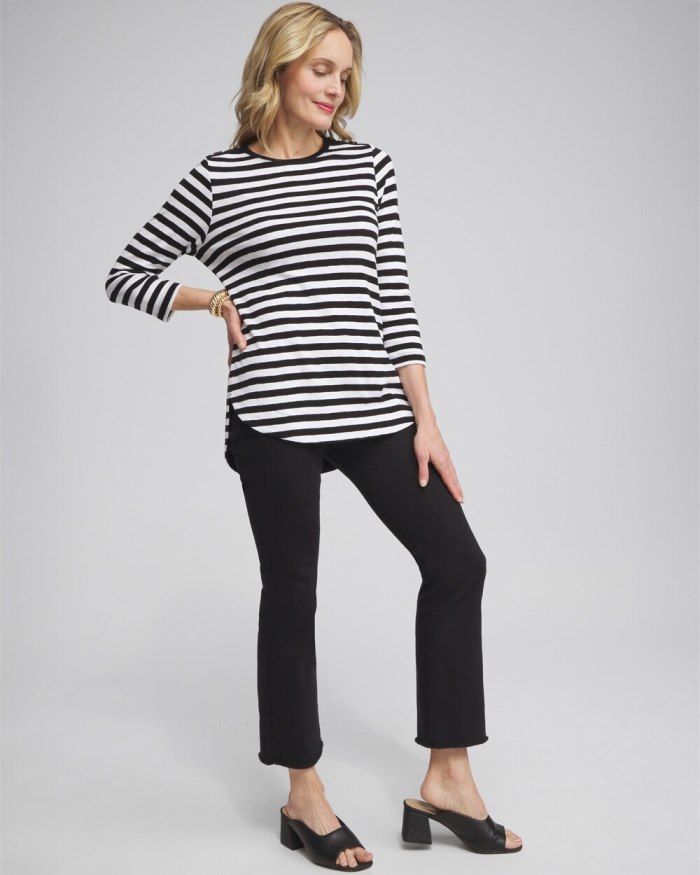 Women's Stripe Button Trim Ribbed Tunic - Black